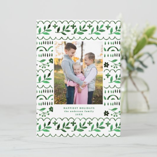 Cartes Pour Fêtes Annuelles Elégante aquarelle populaire verte photo de Noël (Debout devant)