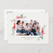 Cartes Pour Fêtes Annuelles Elégante aquarelle Rouge Fleurs de Noël Photo (Devant / Derrière)