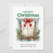 Cartes Pour Fêtes Annuelles Elégante aquarelle Rustique fenêtre Joyeux Noël (Devant)