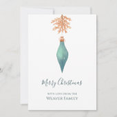 Cartes Pour Fêtes Annuelles Elégante aquarelle Turquoise Noël Bauble (Devant)