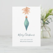 Cartes Pour Fêtes Annuelles Elégante aquarelle Turquoise Noël Bauble (Debout devant)