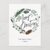 Cartes Pour Fêtes Annuelles Elégante aquarelle vert Pine Cône Foliage Wreath (Devant)
