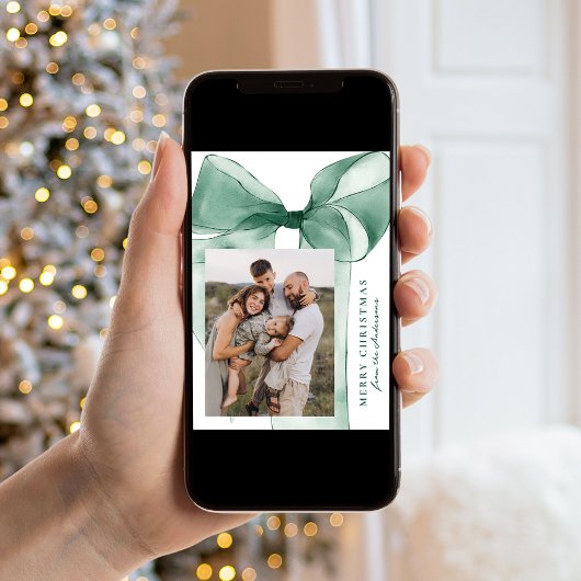 Cartes Pour Fêtes Annuelles Elégante aquarelle verte Bow 3 photo