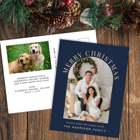 Cartes Pour Fêtes Annuelles Elégante Arc Photo Joyeux Noël bleu