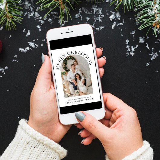 Cartes Pour Fêtes Annuelles Elégante Arc Photo Joyeux Noël Taupe