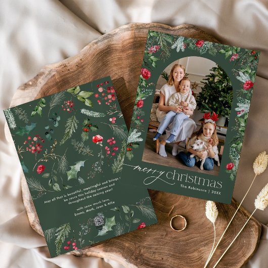 Cartes Pour Fêtes Annuelles Élégante Arche botanique verte Forst Joyeux Noël