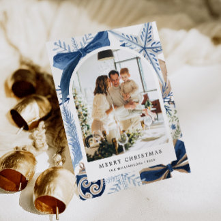 Cartes Pour Fêtes Annuelles Elégante Arche en aquarelle Bleu Royal Photo Noël