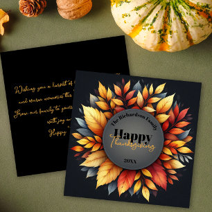 Cartes Pour Fêtes Annuelles Élégante Automne Feuilles Thanksgiving Nom de fami