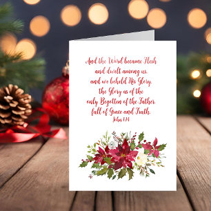 Cartes Pour Fêtes Annuelles Élégante Bible chrétienne de Noël Verse Poinsettia
