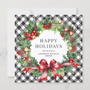 Cartes Pour Fêtes Annuelles Elégante Black and White Christmas Wreath Business