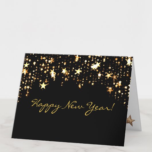 Cartes Pour Fêtes Annuelles Élégante Black & Gold Stars Bonne année
