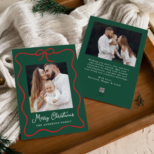 Cartes Pour Fêtes Annuelles Élégante Bow Rouge Ruban vert 2 Photo
