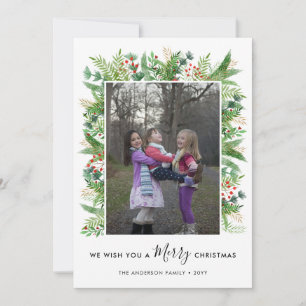 Cartes Pour Fêtes Annuelles Élégante Branches de Noël Joyeux Berries 2 Photo