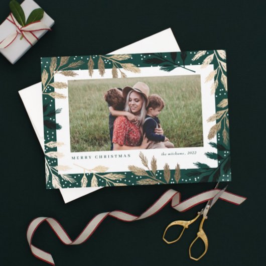 Cartes Pour Fêtes Annuelles Élégante Branches d'huile d'or 3 Photo Noël