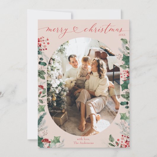 Cartes Pour Fêtes Annuelles Élégante calligraphie cardiaque Pastel Joyeux Noël (Devant)