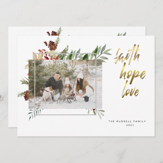 Cartes Pour Fêtes Annuelles Élégante calligraphie or Trois photos Noël (Devant / Derrière)