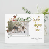 Cartes Pour Fêtes Annuelles Élégante calligraphie or Trois photos Noël (Debout devant)