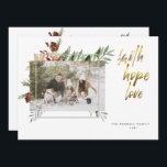 Cartes Pour Fêtes Annuelles Élégante calligraphie or Trois photos Noël<br><div class="desc">Le design présente votre collage photo contre Noël saint floral et un cadre moderne. La foi,  l'espoir,  l'amour dans la calligraphie en or brossé le démarre pour la saison des Fêtes 2021. Customisez facilement vos nom(s),  année et photo pour en faire votre propre nom.</div>