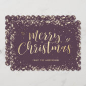 Cartes Pour Fêtes Annuelles Élégante calligraphie or violet Joyeux Noël (Devant / Derrière)