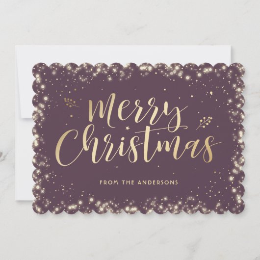 Cartes Pour Fêtes Annuelles Élégante calligraphie or violet Joyeux Noël (Devant)