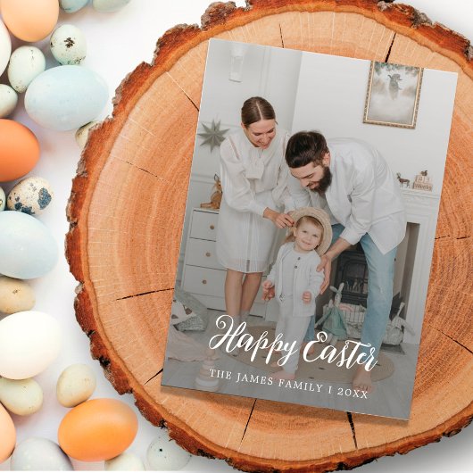 Cartes Pour Fêtes Annuelles Élégante calligraphie rustique Photo Happy Pâques