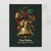 Cartes Pour Fêtes Annuelles Élégante cloche de Noël Or avec Festive Bow Holly (Devant)