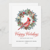 Cartes Pour Fêtes Annuelles Élégante couronne de Noël Cardinal Rouge Entrepris (Devant / Derrière)