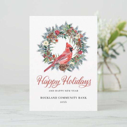 Cartes Pour Fêtes Annuelles Élégante couronne de Noël Cardinal Rouge Entrepris (Debout devant)