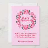 Cartes Pour Fêtes Annuelles Élégante couronne de Noël rose (Devant)