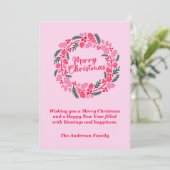 Cartes Pour Fêtes Annuelles Élégante couronne de Noël rose (Debout devant)