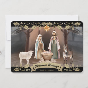 Cartes Pour Fêtes Annuelles Élégante crèche noire de Noël chrétien