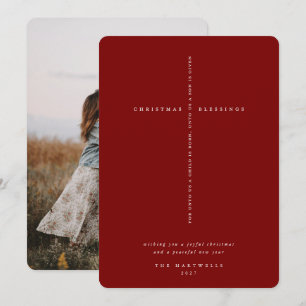 Cartes Pour Fêtes Annuelles Élégante Croix de l'Écriture Rouge Foncé Photo