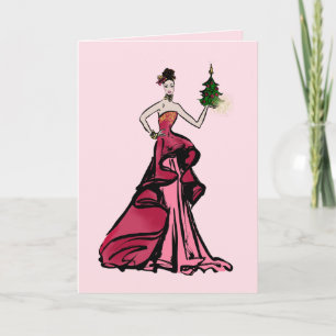 Cartes Pour Fêtes Annuelles Élégante dame en rouge