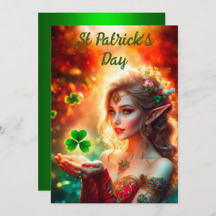 Cartes Pour Fêtes Annuelles Elégante elfe fille St Patrick's Day soleil floral