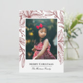 Cartes Pour Fêtes Annuelles Élégante Empreinte de Poinsettia Rouge Photo (Debout devant)