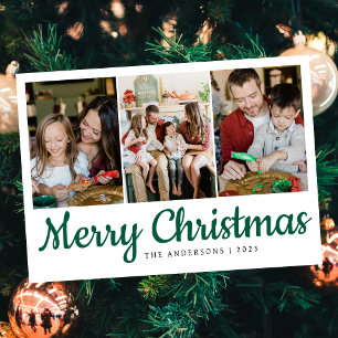 Cartes Pour Fêtes Annuelles Élégante famille de Noël photo vert pin multi