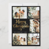 Cartes Pour Fêtes Annuelles Élégante famille de Noël Retro Noir & Or Joyeux (Devant)