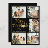 Cartes Pour Fêtes Annuelles Élégante famille de Noël Retro Noir & Or Joyeux (Devant / Derrière)