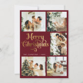 Cartes Pour Fêtes Annuelles Élégante famille de Noël Retro Rouge & Or Joyeux (Devant)