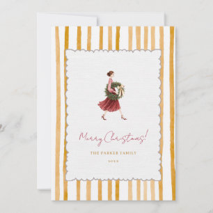 Cartes Pour Fêtes Annuelles Élégante Femme Noël Jaune Rayures Photo