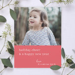 Cartes Pour Fêtes Annuelles Élégante fête de Noël | Raspberry Red Photo<br><div class="desc">Simple, élégant, élégant carte photo de vacances plat avec une typographie minimaliste moderne cite "gaieté de vacances et une bonne année" en blanc sur un arrière - plan rouge framboise rose. Le nom, l'année et l'accueil peuvent être facilement customisés pour une touche personnelle. Une carte de Noël sophistiquée, minimaliste et...</div>
