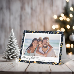 Cartes Pour Fêtes Annuelles Elégante Feuille de Noël Bleue Et Or Pliée Photo