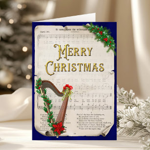 Cartes Pour Fêtes Annuelles Élégante feuille de Noël Vintage Musique Harpe
