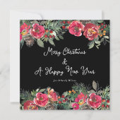 Cartes Pour Fêtes Annuelles Élégante Fleurs de Noël Rouge Arrière - plan noir (Devant)