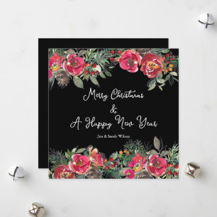 Cartes Pour Fêtes Annuelles Élégante Fleurs de Noël Rouge Arrière - plan noir