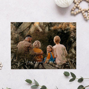 Cartes Pour Fêtes Annuelles Élégante Gold Winter Branches Photo Christmas Card