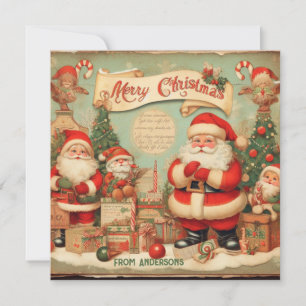 Cartes Pour Fêtes Annuelles Elégante jolie illustration rétro Santa Claus