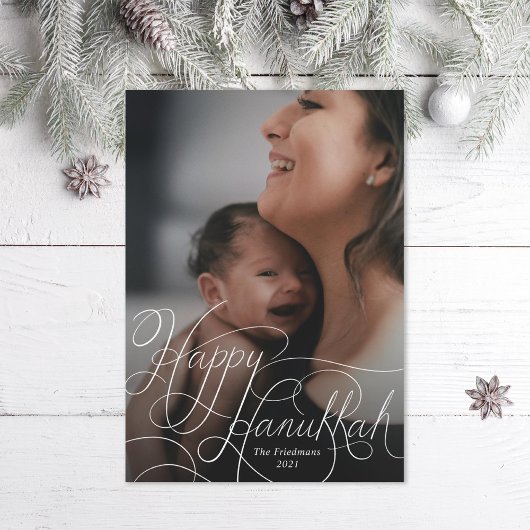 Cartes Pour Fêtes Annuelles Elégante main blanche Lettré Happy Hanoukka Photo