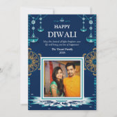 Cartes Pour Fêtes Annuelles Elégante mandala bleue Diwali Festival des lumière (Devant)