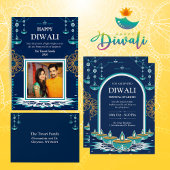 Cartes Pour Fêtes Annuelles Elégante mandala bleue Diwali Festival des lumière